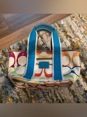Coach Multicolor Canvas Tote with Blue Straps